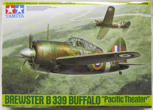 Tamiya 1/48 Brewster Buffalo F2A-2 / B-339 - Netherlands East Indies Royal Air Force Java Feb. 1942 / Royal Australian Air Force (Box art aircraft)  / US Navy VS-201 USS Long Island AVG-1 East Coast USA Early 1941 - (F2A2), 61094 plastic model kit